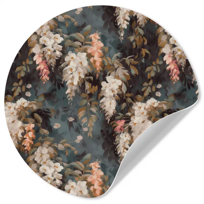 Bloemen - Bladeren - Donker - Patroon Wandcirkel behangsticker klein 186 -3d