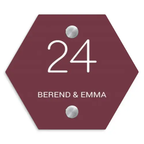 Bordeauxrood - Klassiek Naambord Hexagon klein -3d