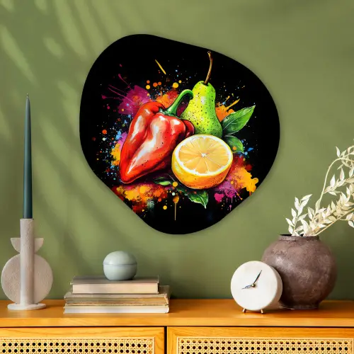 Paprika - Peer - Citroen - Graffiti - Verf - Abstract Wandcirkel Organisch Plexiglas middel -sfeer2