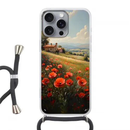 Klaprozen - Rood - Heuvels - Landschap Hoesje iPhone 16 Pro Max met koord klein -3d