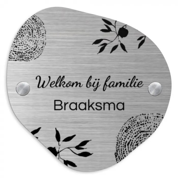 RVS - Illustraties - Metaal - Sierlijk Naambord geborsteld aluminium Organisch middel -3d
