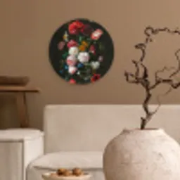 Stilleven met bloemen in een glazen vaas - Schilderij van Jan Davidsz. de Heem Wandcirkel kunststof plaat 5mm dik klein -sfeer1