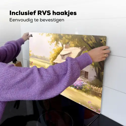 Huisje - Hout - Bloemen Inductie beschemer met haakjes klein -ky-ophangen-nl
