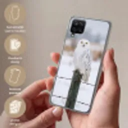 Sneeuwuil - Hek - Sneeuw - Wit Telefoonhoesje Samsung Galaxy A12 klein -sfeer3_NL