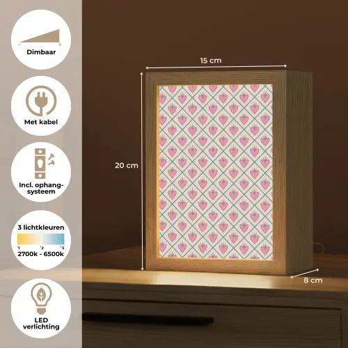 Retro - Ruit - Hartjes - Patroon Light Box met kabel (Tafellamp) klein 925 -USP_NL