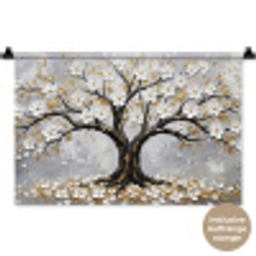 Boom - Bloemen - Natuur - Abstract - Wit Wandkleed katoen klein -t3d_DE