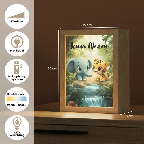 Olifant - Tijger - Bos - Jungle Light Box met kabel (Kinderlampje) klein -USP_NL