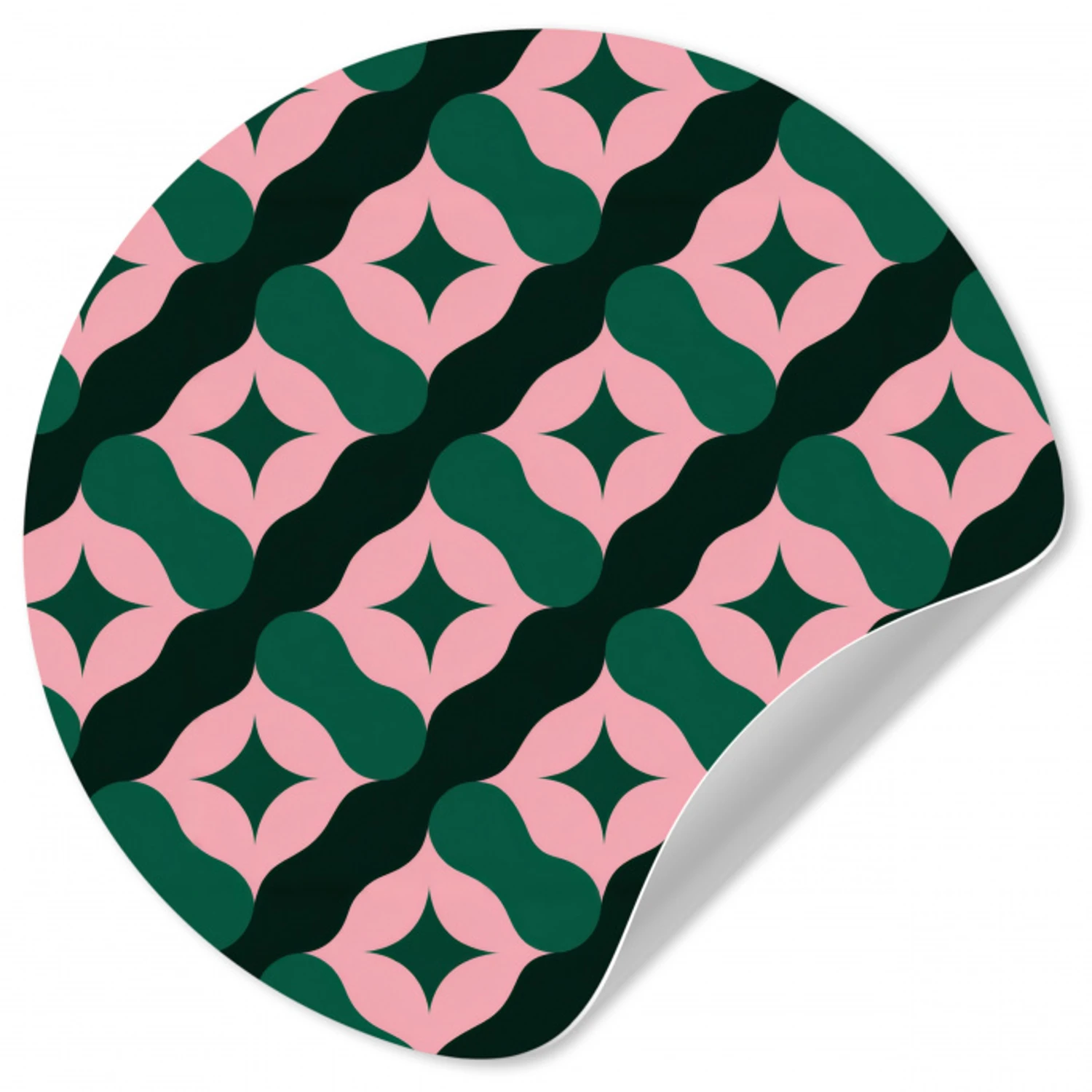 Groen - Roze - Retro - Sterren Wandcirkel behangsticker klein 186 -3d