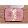 Bonjour - Stippen - Roze- Geel laptophoes neopreen klein -tafel