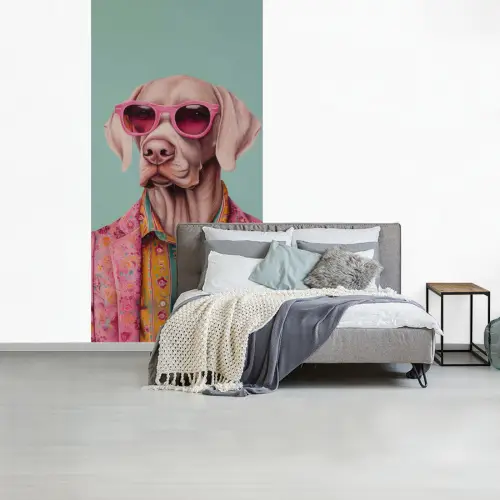 Hond - Overhemd - Bloemen - Bril fotobehang vinyl groot -slaapkamer