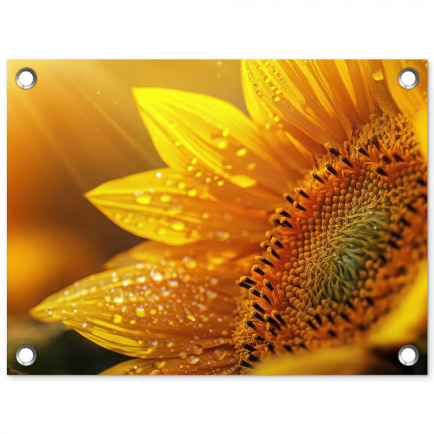 Zonnebloem - Dauwdruppels - Geel - Zonlicht tuinposter los doek klein -3d