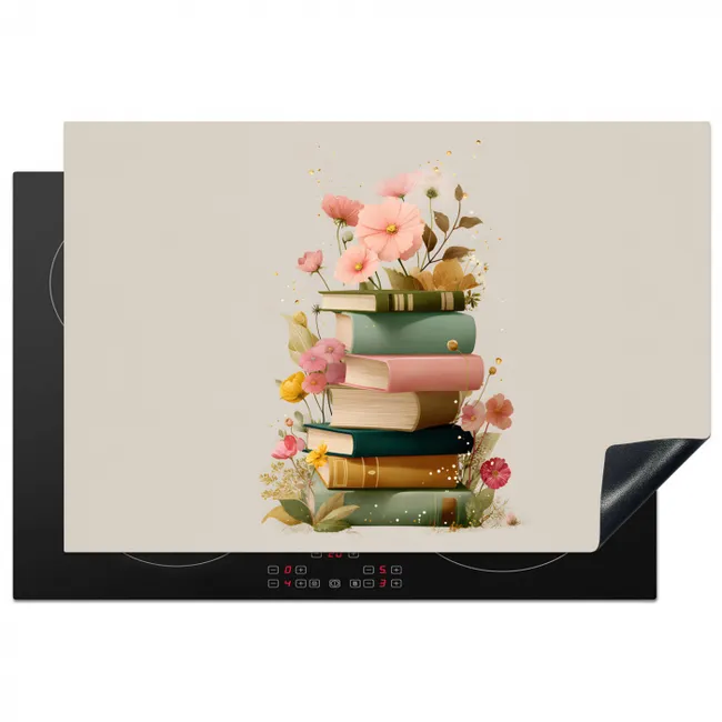 Boeken - Stapel - Bloemen - Kleurrijk Inductie beschermer vinyl 3mm klein -3d