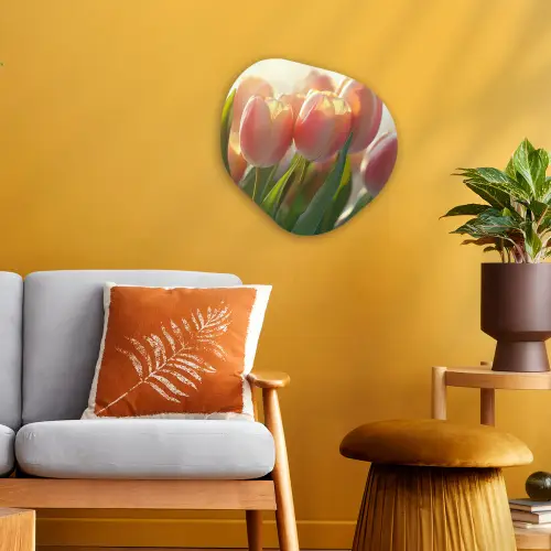 Tulpen - Roze - Zonnestralen Wandcirkel Organisch Forex 3mm klein -sfeer4
