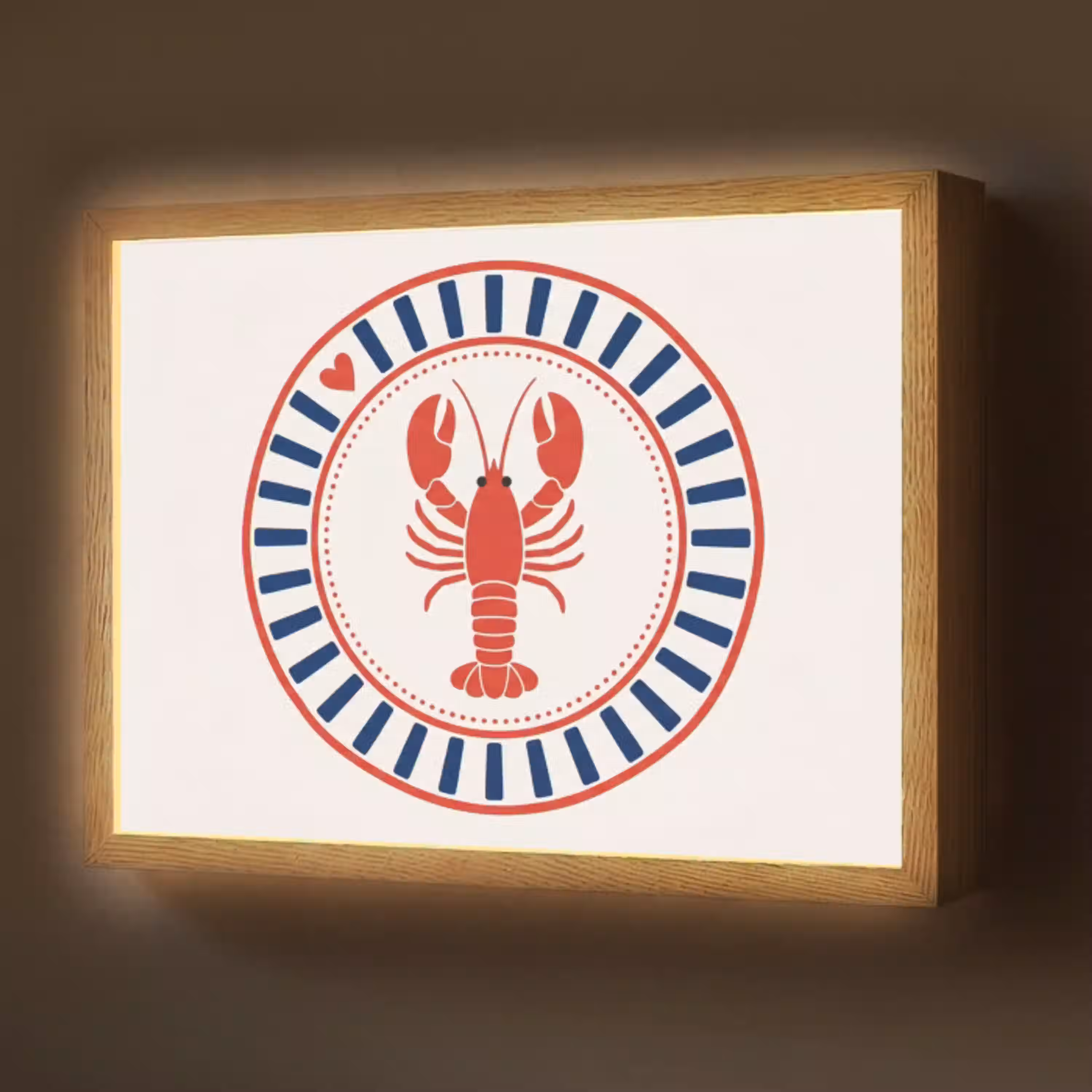 Zeeleven - Kreeft - Embleem - Grafisch - Rood Light Box met batterij (Wandlamp) middel -z3d_website