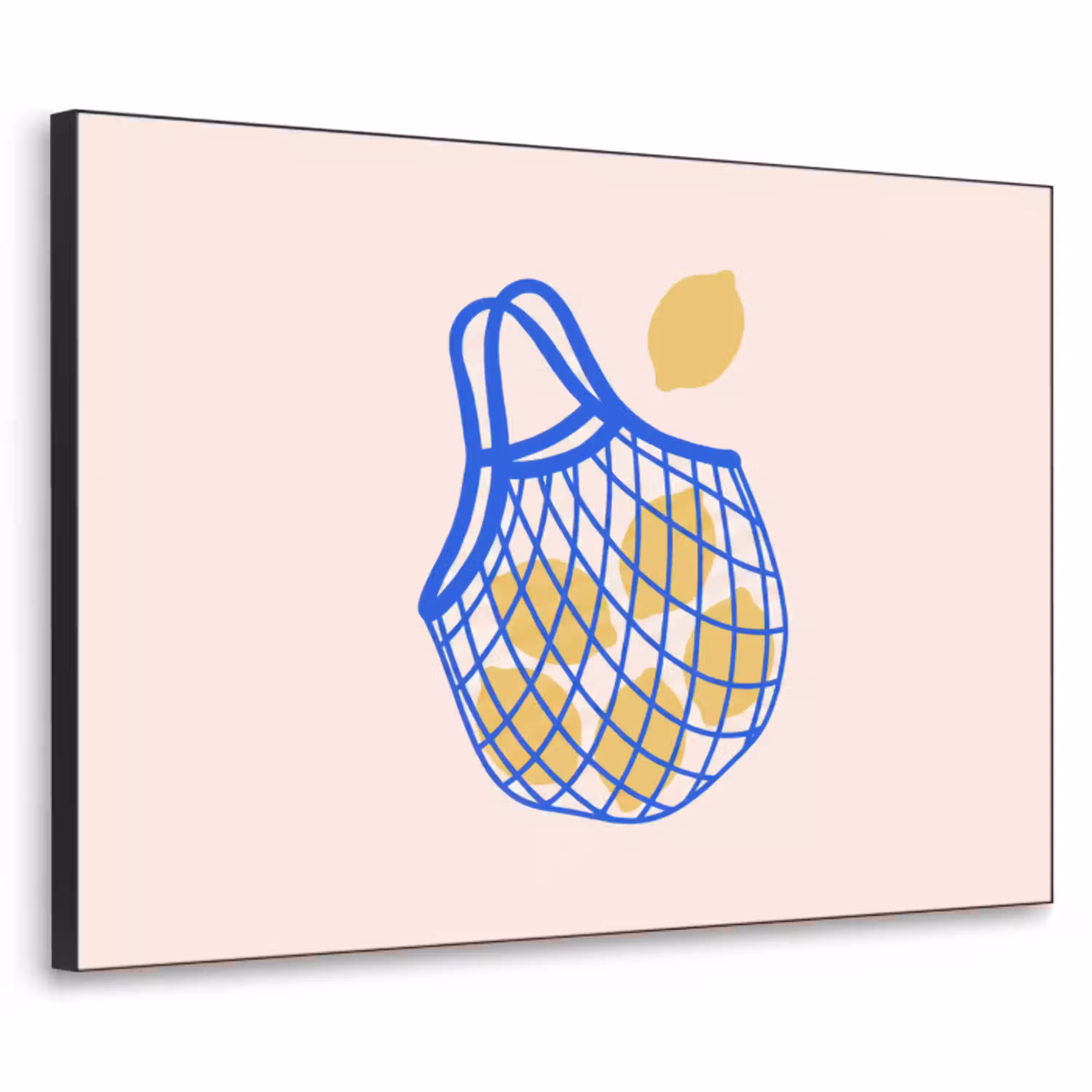 Eten - Citroen - Boodschappen - Abstract - Geel - Blauw Textielframe zwart klein -3d