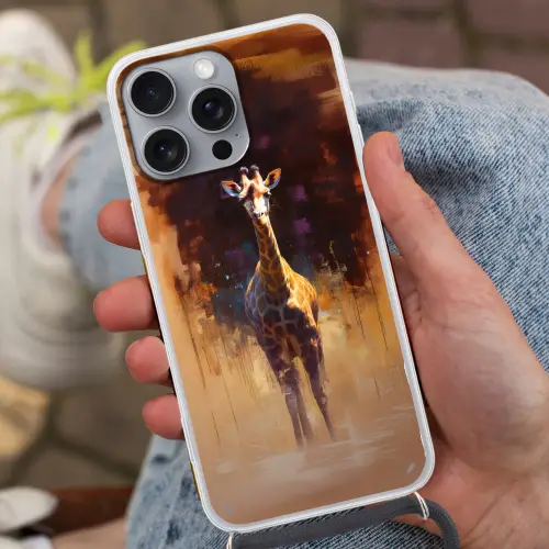 Giraf - Bruin - Abstract - Geschilderd Hoesje iPhone 16 Pro Max met koord klein -sfeer3