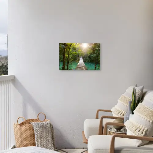 Jungle - Water - Brug - Natuur - Planten Tuinposter op houten frame 2 cm dik klein -sfeer1