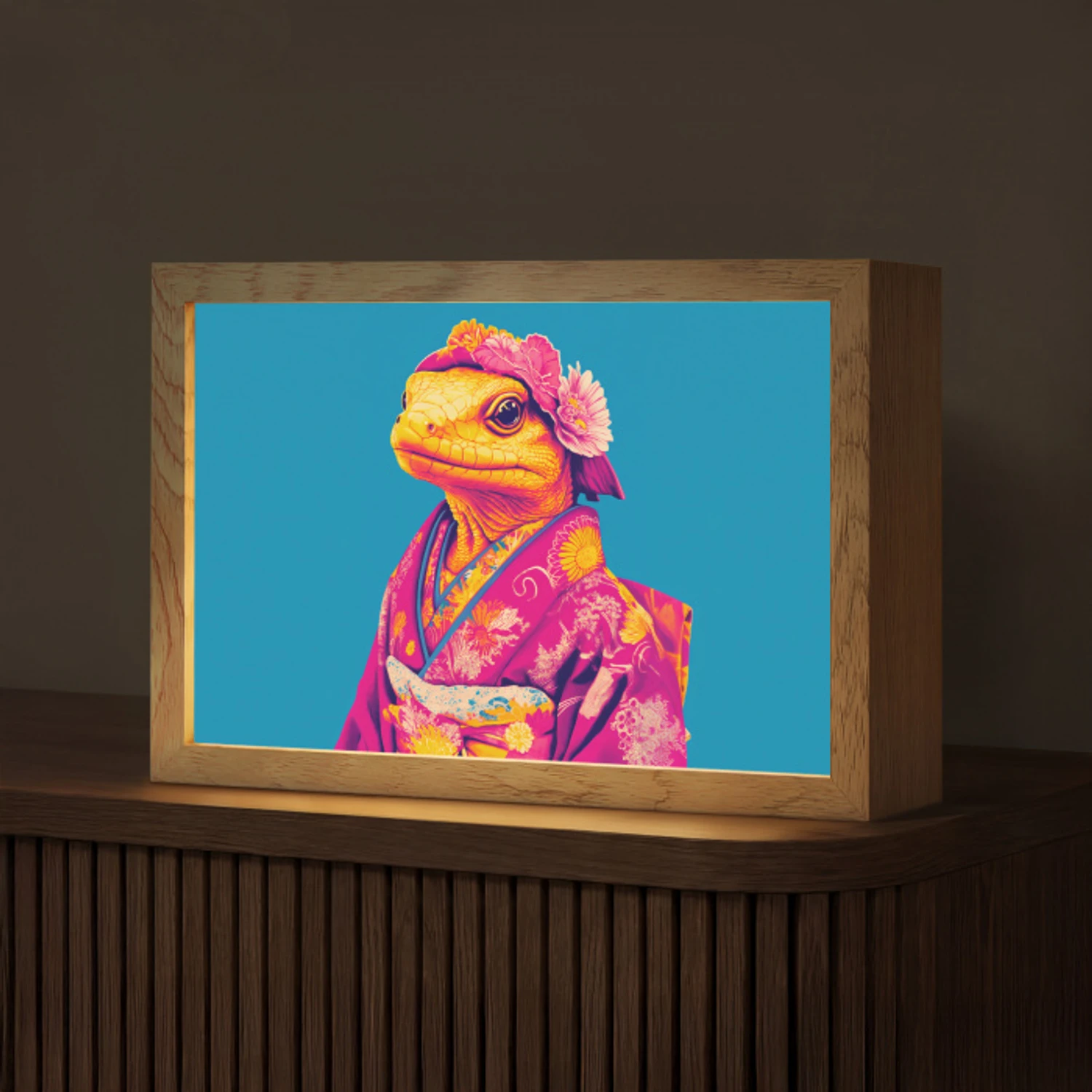 Bloemenkrans - Hagedis - Kimono - Paars Light Box met kabel (Tafellamp) klein -z3d_website