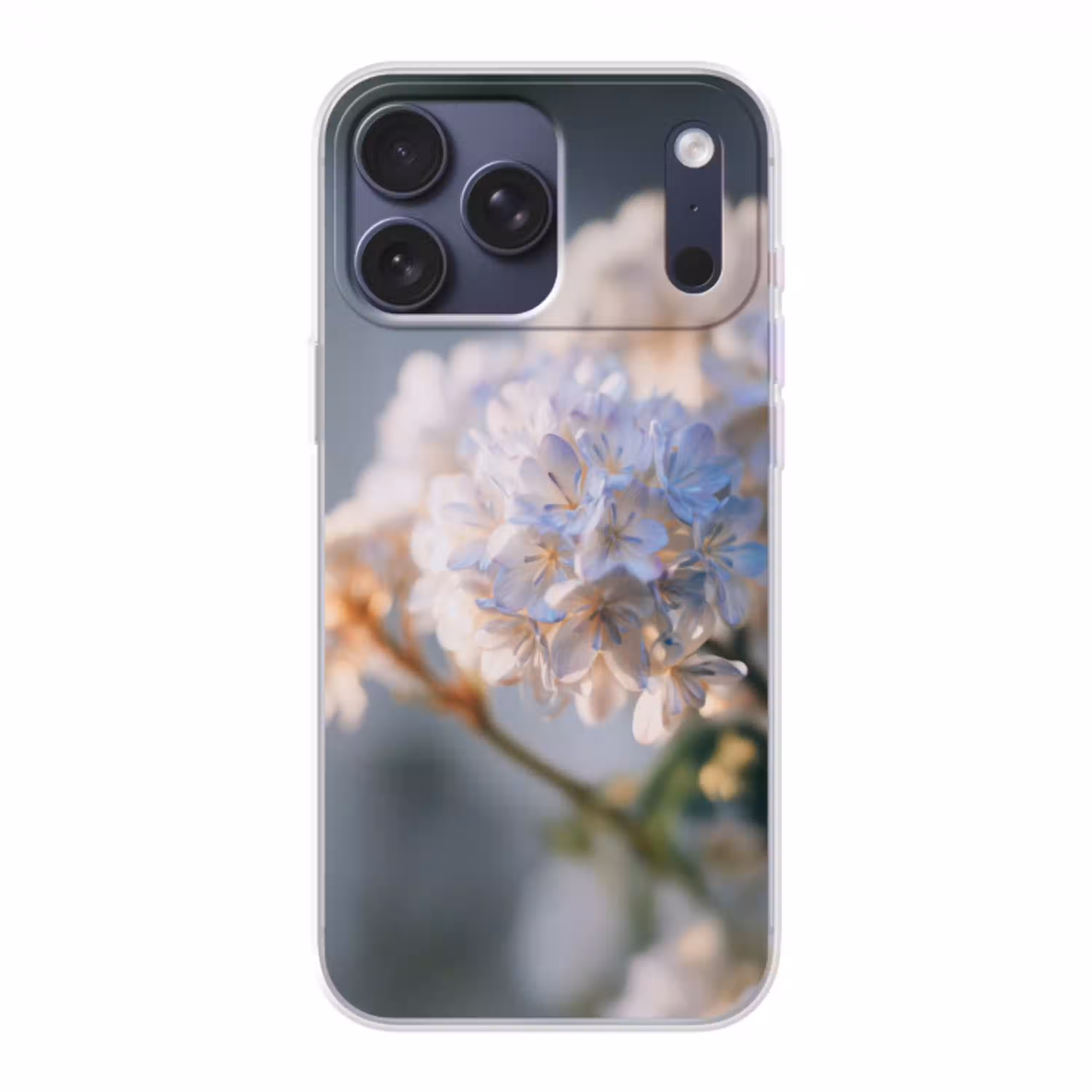 Bloemen - Lichtblauw - Wazig - Trosje Telefoonhoesje iPhone 17 Pro Max klein -3d