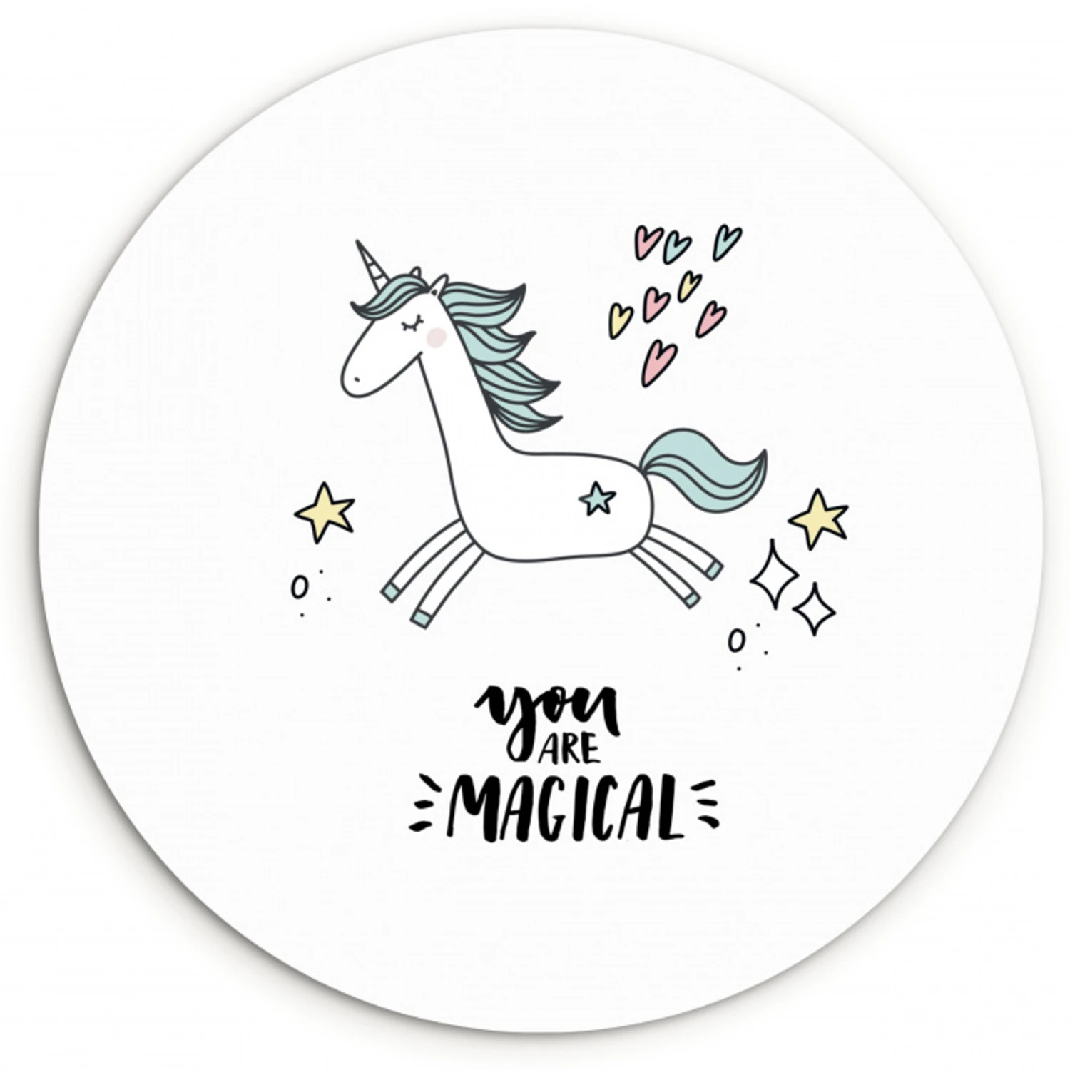 Unicorn - Kinderen - Quotes - You are magical - Meisjes Wandcirkel kunststof plaat 5mm dik klein -3d