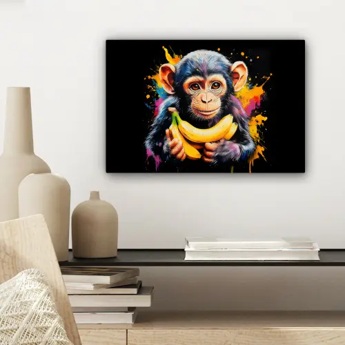 Aap - Graffiti - Kleurrijk - Bananen - Modern canvas 2cm klein -sfeer6