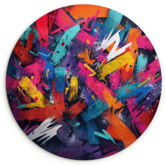 Abstract - Explosie - Neonkleuren Wandcirkel kunststof plaat 5mm dik klein -3d