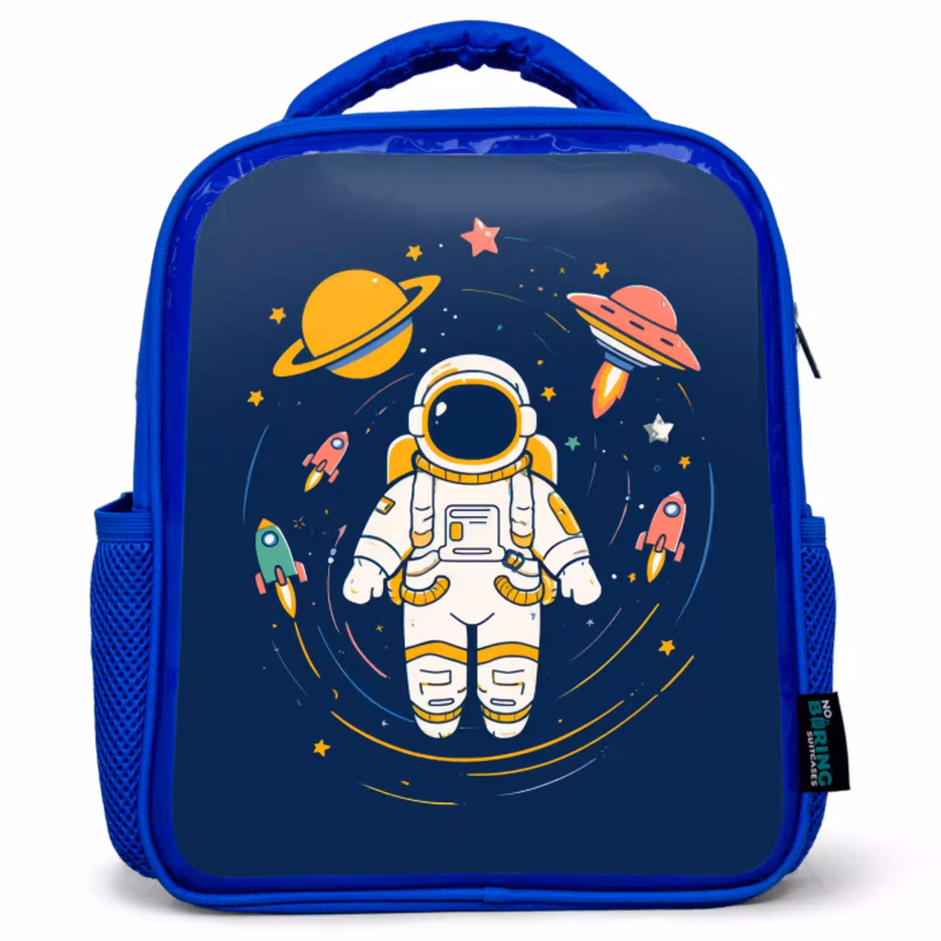 Astronaut - Planeten - Raket Kinderrugzak - Blauw middel -3d