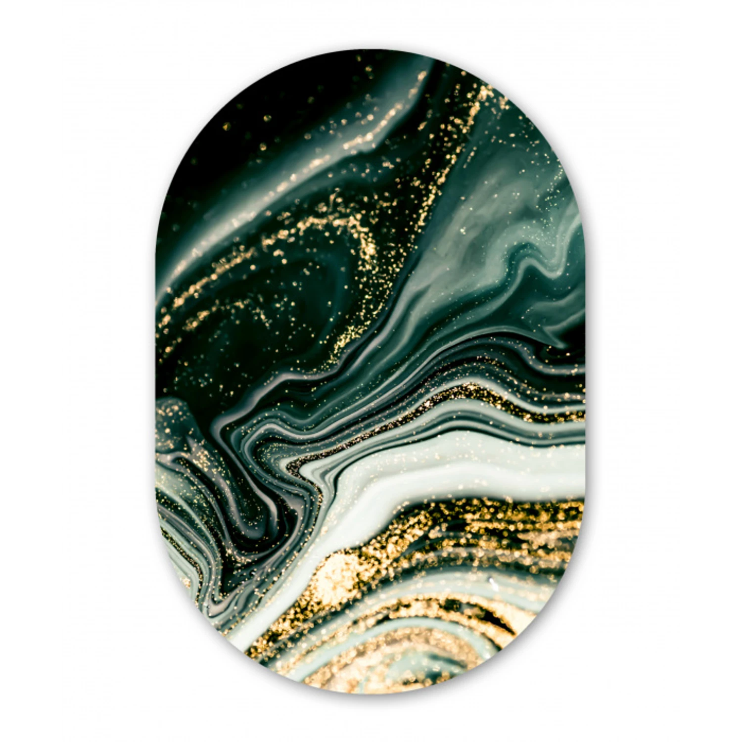 Marmerlook - Goud - Groen - Glitter - Design - Marmer Wandcirkel Ovaal Forex klein -3d