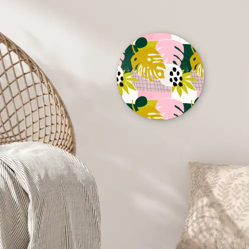 Tropisch - Bladeren - Jungle - Roze - Groen Wandcirkel plexiglas klein 852 -sfeer5