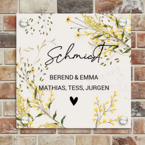 Gele bloemen - Sierlijk Naambord Vierkant klein -sfeer2