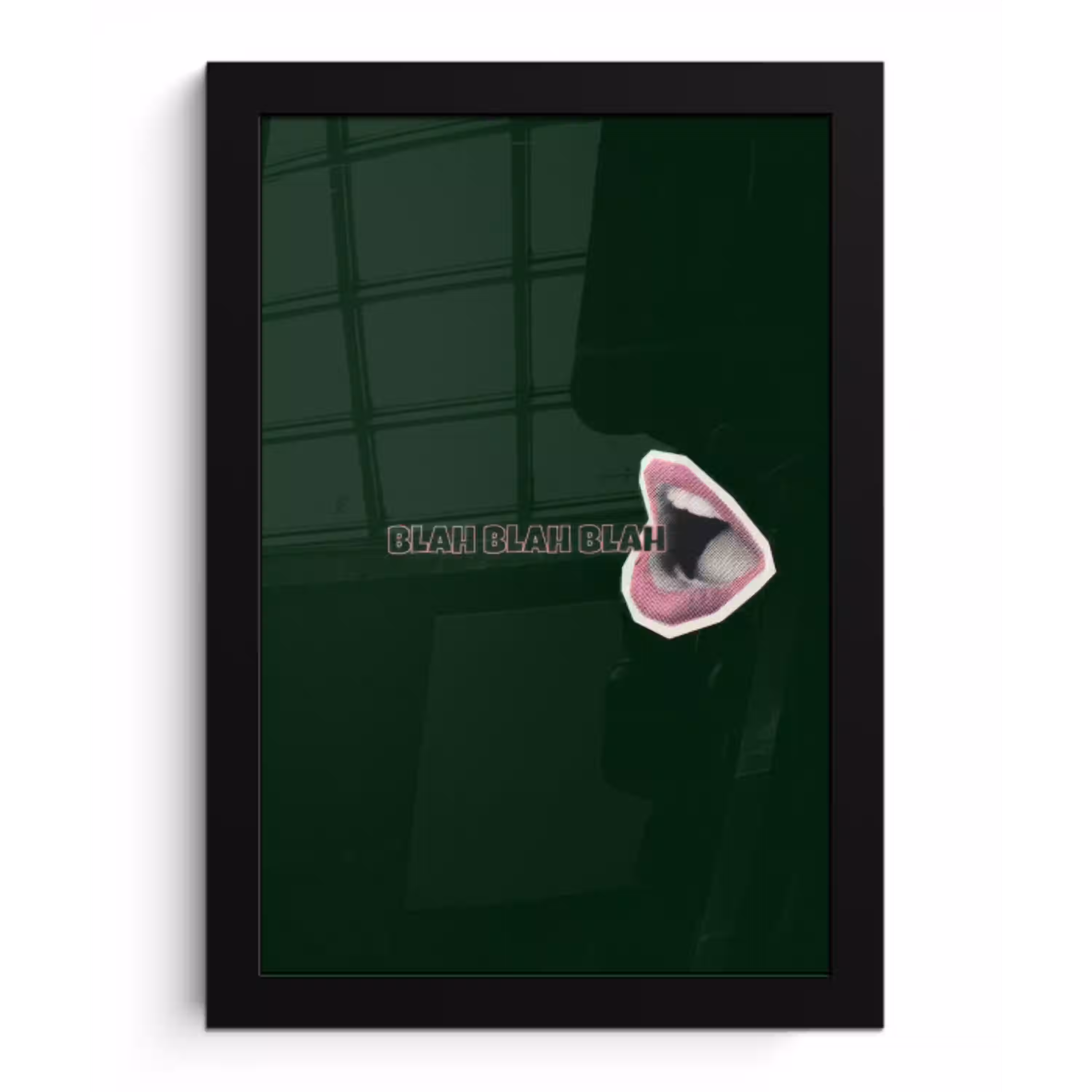 BLAH BLAH BLAH - Mond - Groen fotolijst zwart zonder passe partout klein -3d