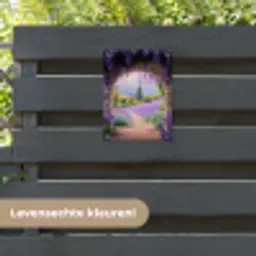 Doorkijk - Lavendel - Bloemen - Paars - Poort tuinposter los doek klein -sfeer3