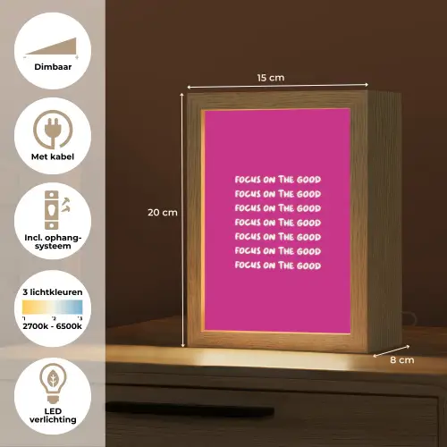 Focus on the good - Roze - wit Light Box met kabel (Tafellamp) klein -USP_NL