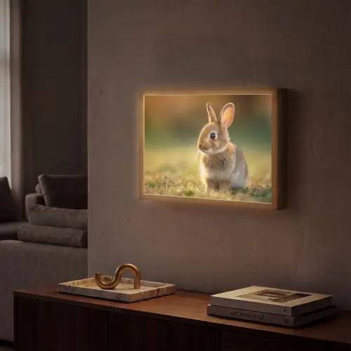 Konijntje - Bruin - Gras Light Box met batterij (Wandlamp) middel -sfeer1