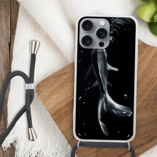 Koi - Vissen - Water - Zwart Hoesje iPhone 16 Pro Max met koord klein -sfeer4