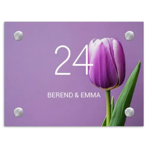 Paarse tulp - Klassiek Naambord Rechthoek middel -3d