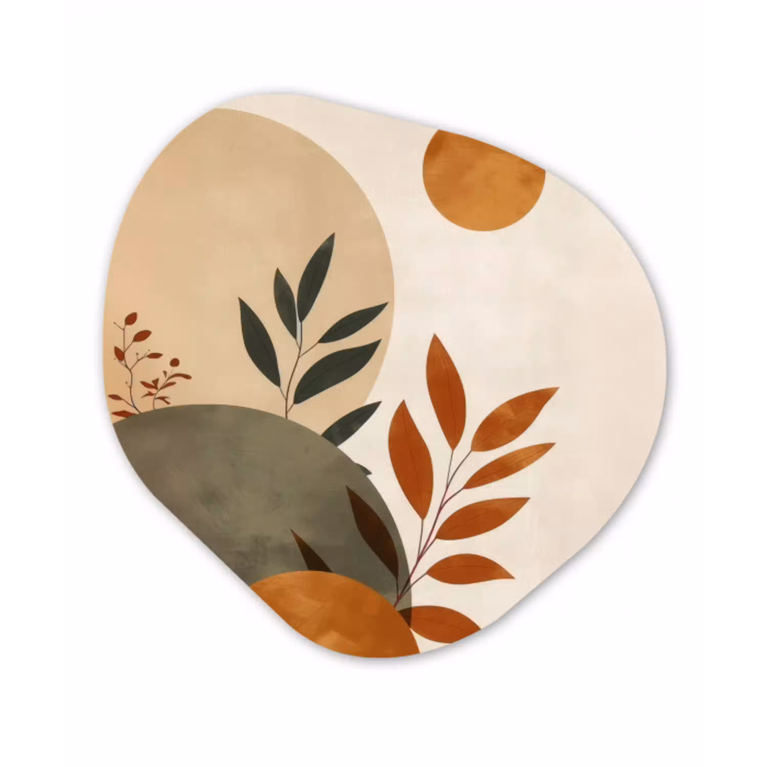 Vormen - Rond - Bladeren - Beige Wandcirkel Organisch Plexiglas middel -3d