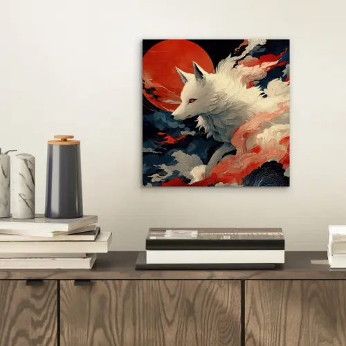 Witte vos - wolken - maan aluminium wit klein -sfeer1