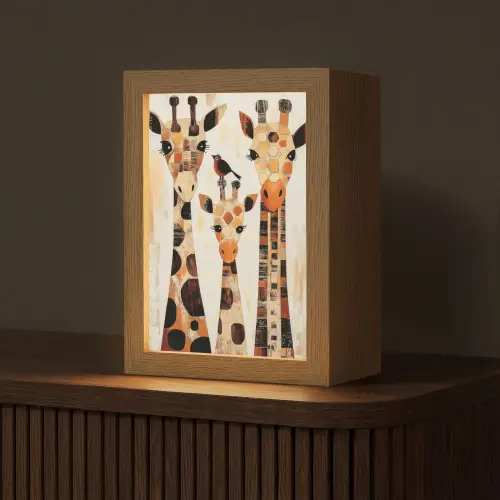Giraffen - Cartoon - Crème Light Box met kabel (Tafellamp) klein -z3d_website