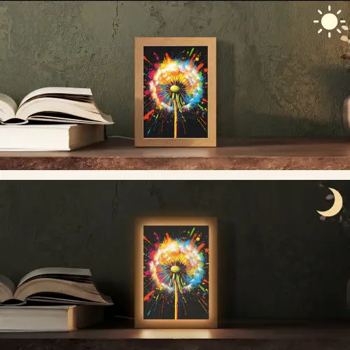 Paardenbloem - Graffiti - Kleurrijk - Bloemen - Natuur Light Box met kabel (Tafellamp) klein -sfeer3