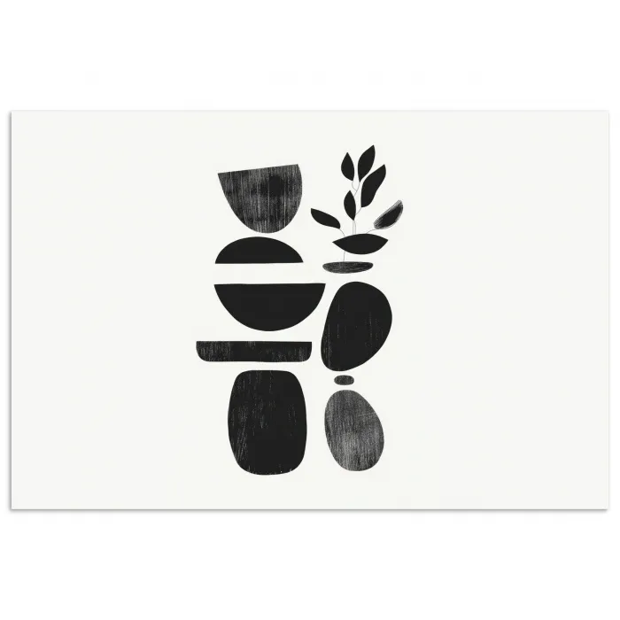 Japandi - Zwart - Abstract poster papier klein -3d