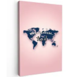 Roze - Quote - Wereldkaart - Travel Tuinposter op houten frame 2 cm dik middel -3d