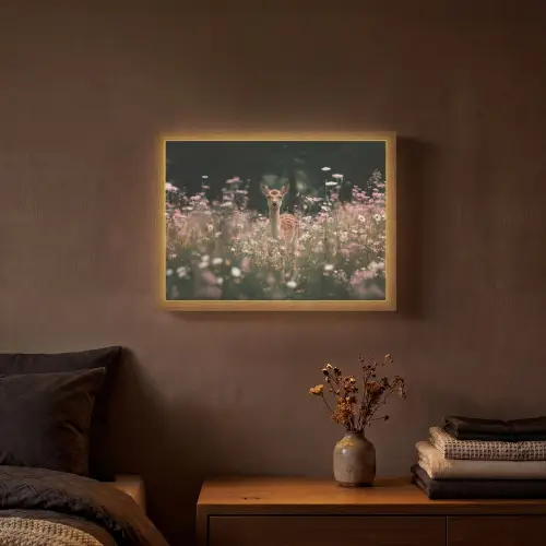 Hert - Wilde bloemen - Bos Light Box met batterij (Wandlamp) middel -sfeer4