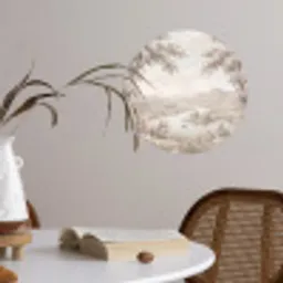 Rivierlandschap - Bergen - Natuur - Vintage - Beige Wandcirkel behangsticker klein -sfeer3