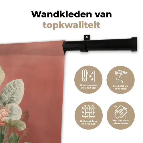 Tropische bladeren - Bloemen - Roze - groen Wandkleed katoen klein -sfeer2