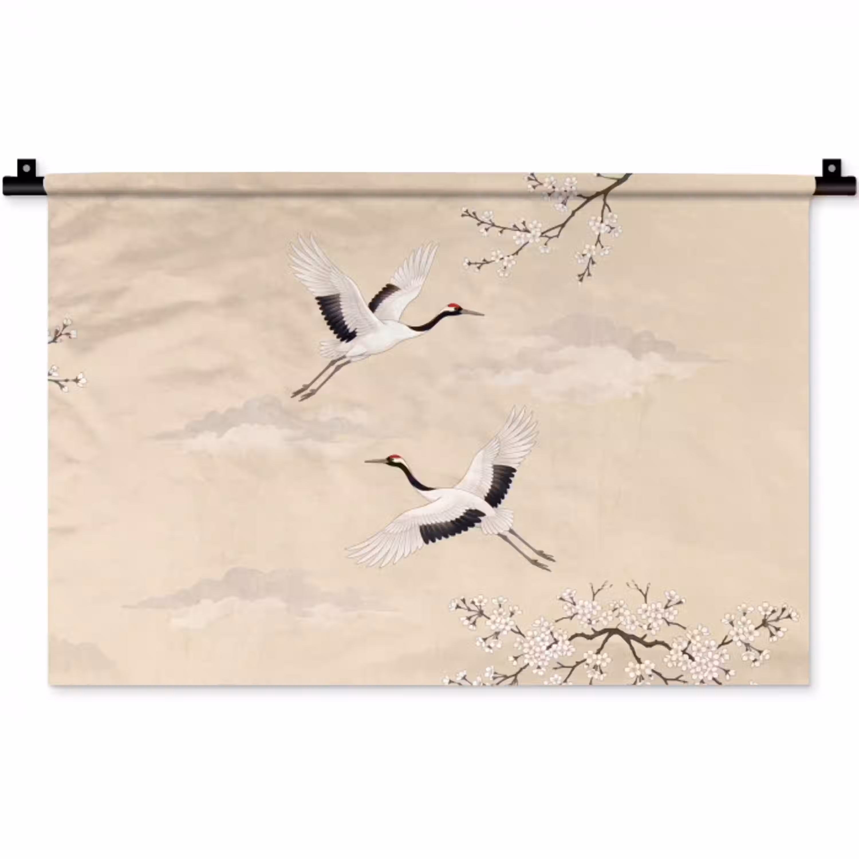 Kraanvogels - Bloesem - Beige Wandkleed katoen klein -zz3d