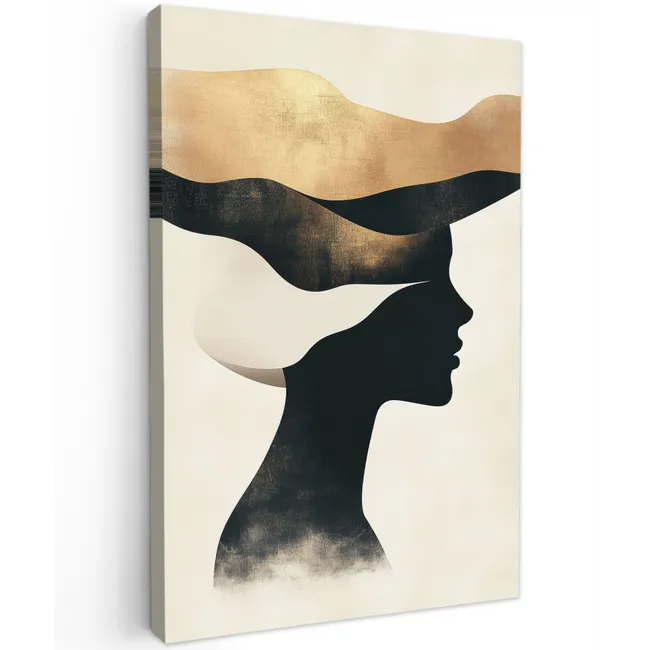 Vrouw - Golven - Zwart Tuinposter op houten frame 2 cm dik klein -3d