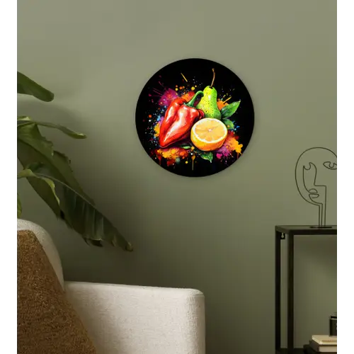 Paprika - Peer - Citroen - Graffiti - Verf - Abstract Wandcirkel plexiglas klein -sfeer3