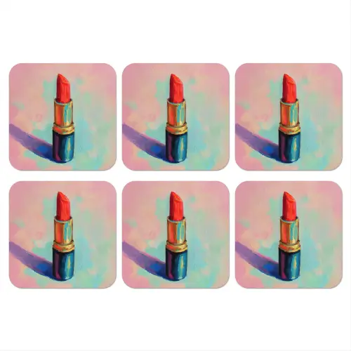 Lippenstift - Rood - Penseelstreken onderzetter kurk middel -3d