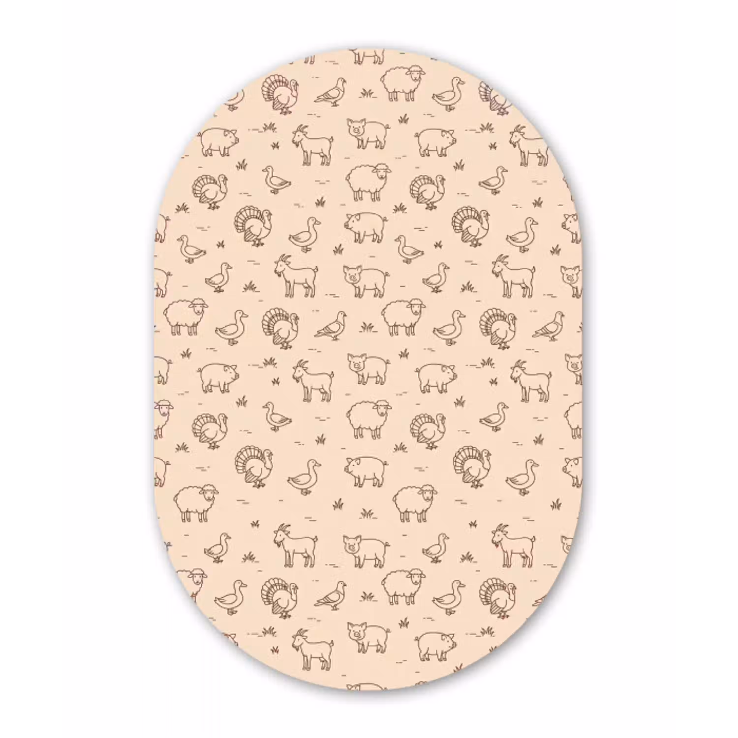 Dieren - Patroon - Boerderij - Minimalistisch - Beige Wandcirkel Ovaal Forex klein -3d